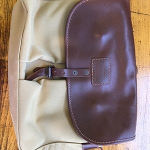 Longchamp Beige and Brown Leather-Trim Briefcase